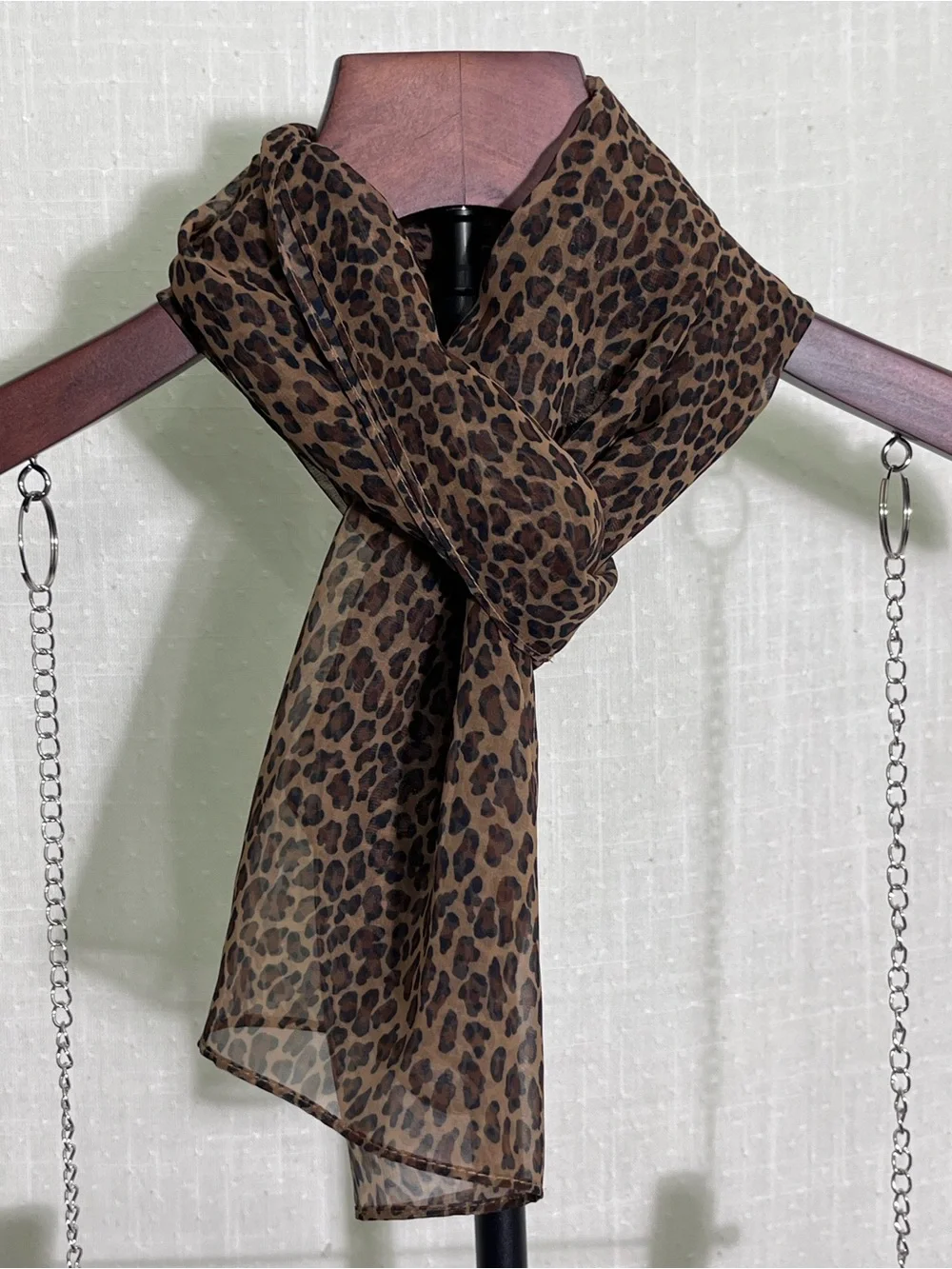 Y2K Leopard Print Sheer Chiffon Long Scarf Animal Print Wrap